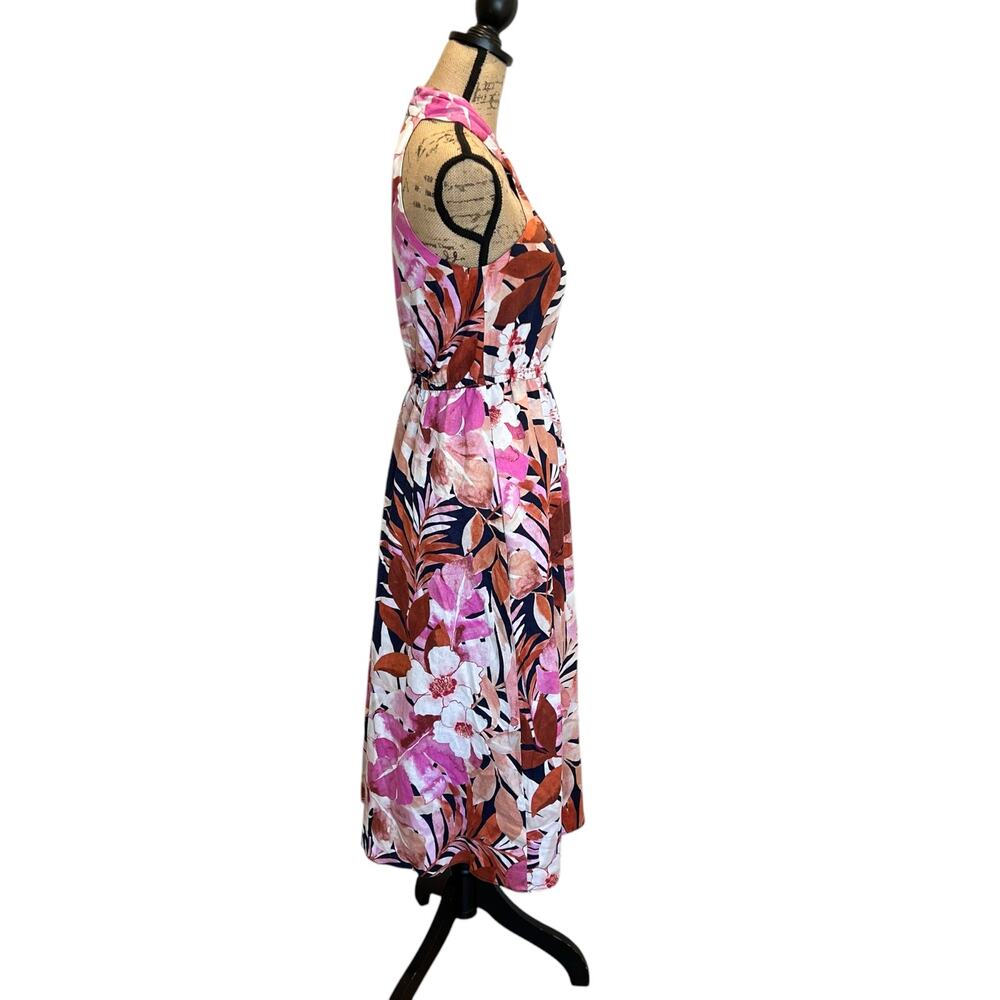 Maggy London Tropical Floral Print Halter Midi Dress with Cinched Waist NWT - Picture 6 of 11